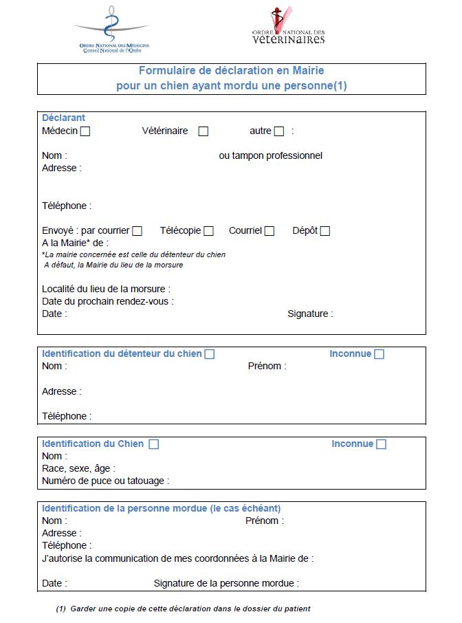 Formulaire declaration morsures cnom cnov